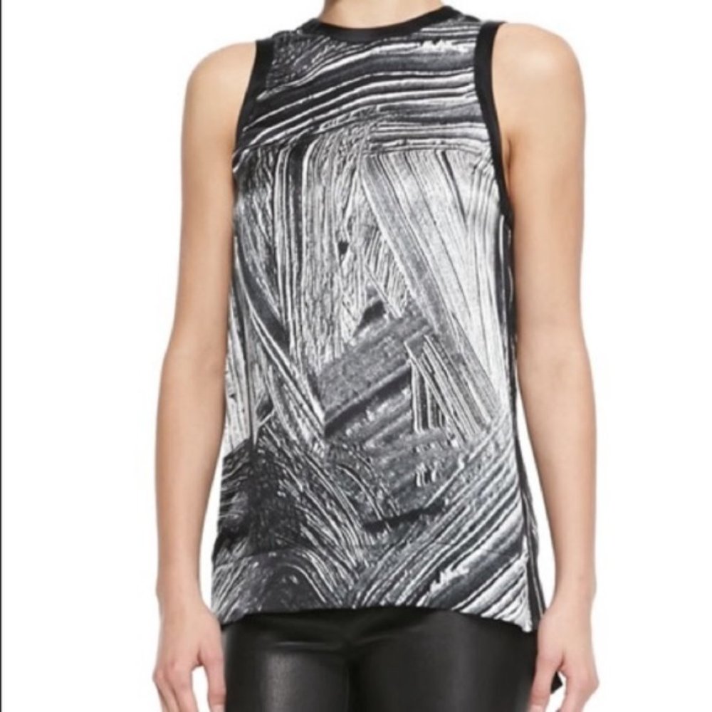 Helmut Lang Method Print Silk Side Zip Tank Top
